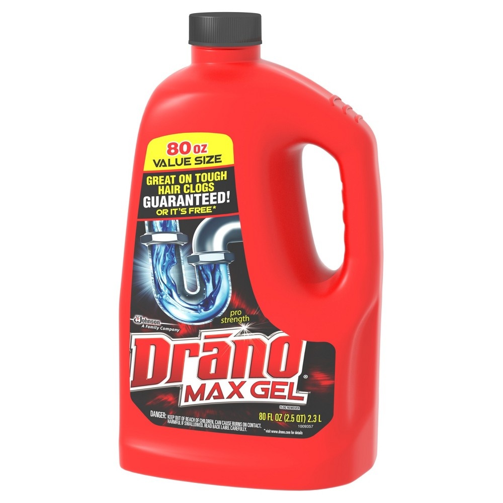 slide 5 of 5, Drano Max Gel Clog Remover, Pro Strength Drain Cleaner for Home Use, Safe on Pipes, 80 oz, 80 fl oz