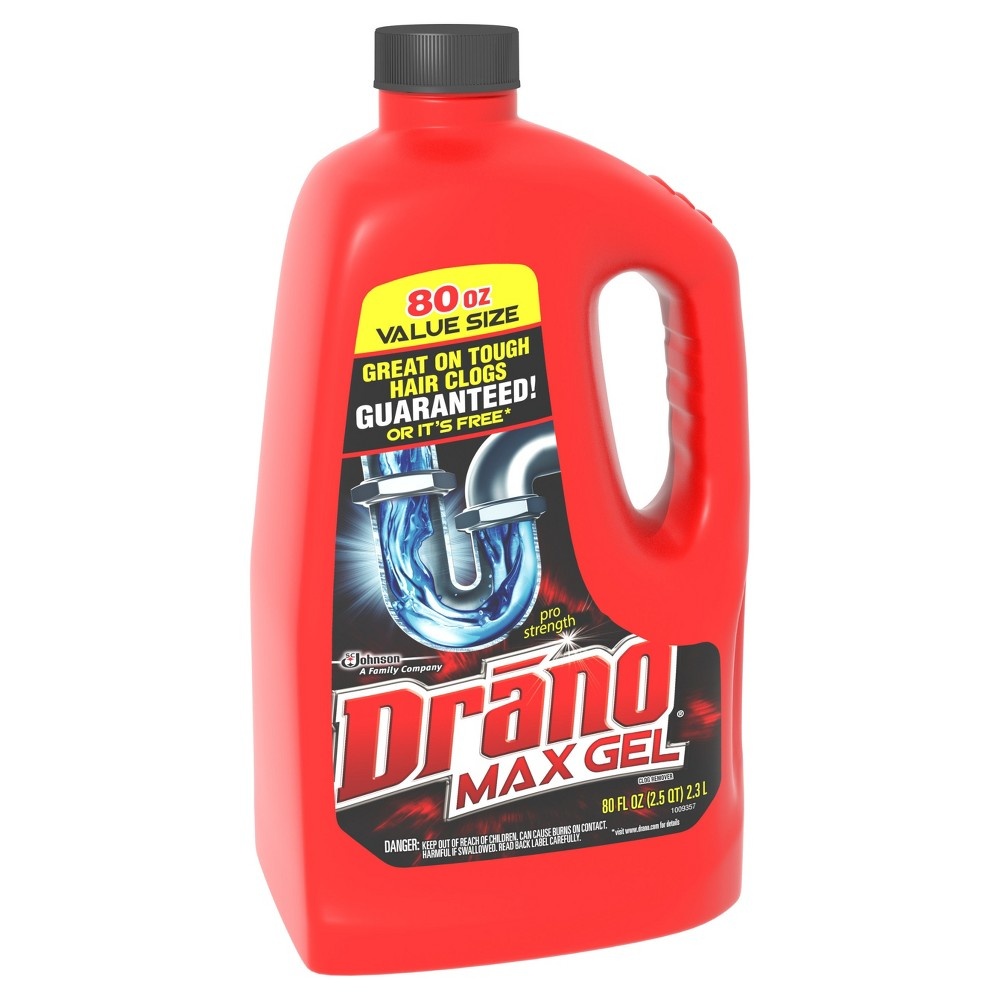 slide 3 of 5, Drano Max Gel Clog Remover, Pro Strength Drain Cleaner for Home Use, Safe on Pipes, 80 oz, 80 fl oz