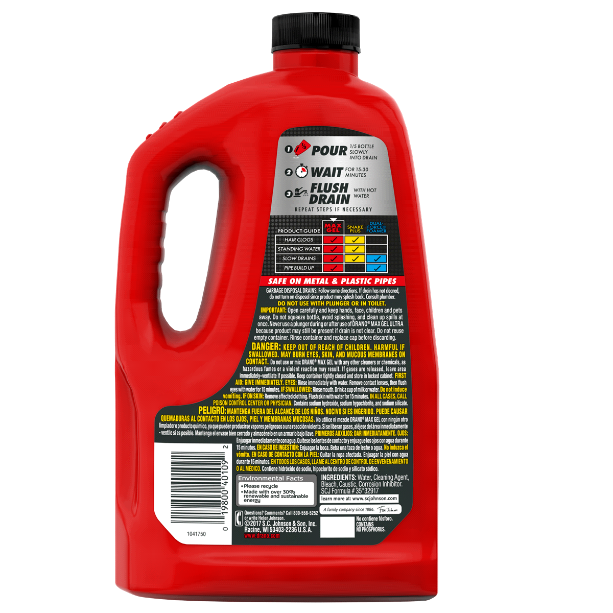 slide 2 of 5, Drano Max Gel Clog Remover, Pro Strength Drain Cleaner for Home Use, Safe on Pipes, 80 oz, 80 fl oz