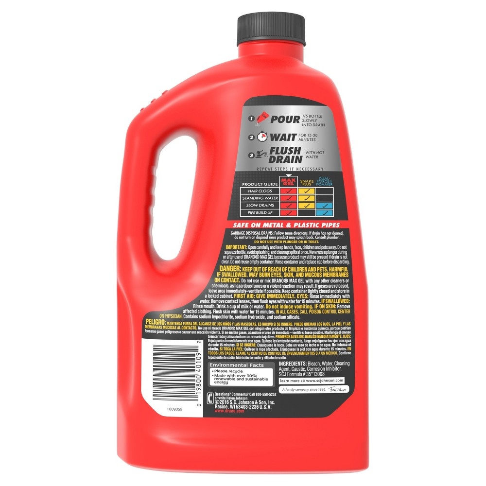 slide 4 of 5, Drano Max Gel Clog Remover, Pro Strength Drain Cleaner for Home Use, Safe on Pipes, 80 oz, 80 fl oz