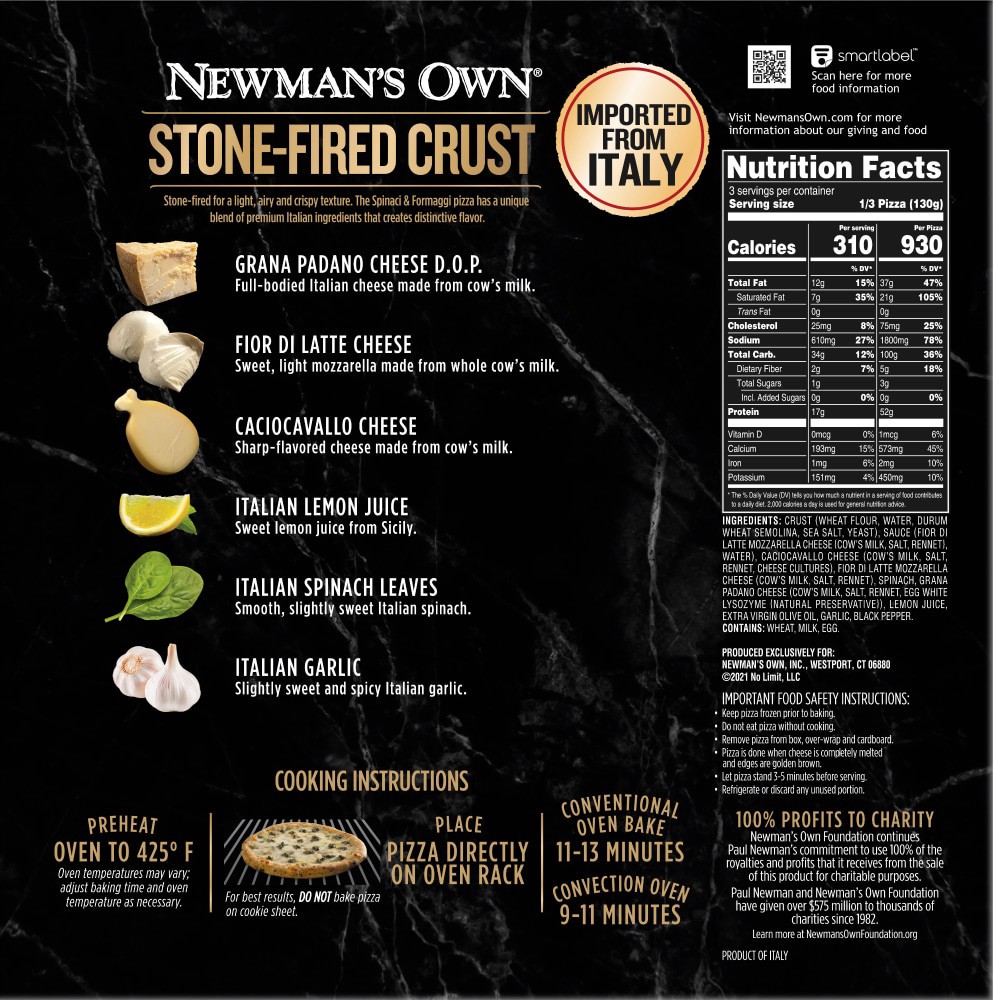 slide 2 of 2, Newman's Own Authentic Italian Stone-Fired Crust Spinach & Formaggi Pizza 13.8 oz, 13.8 oz