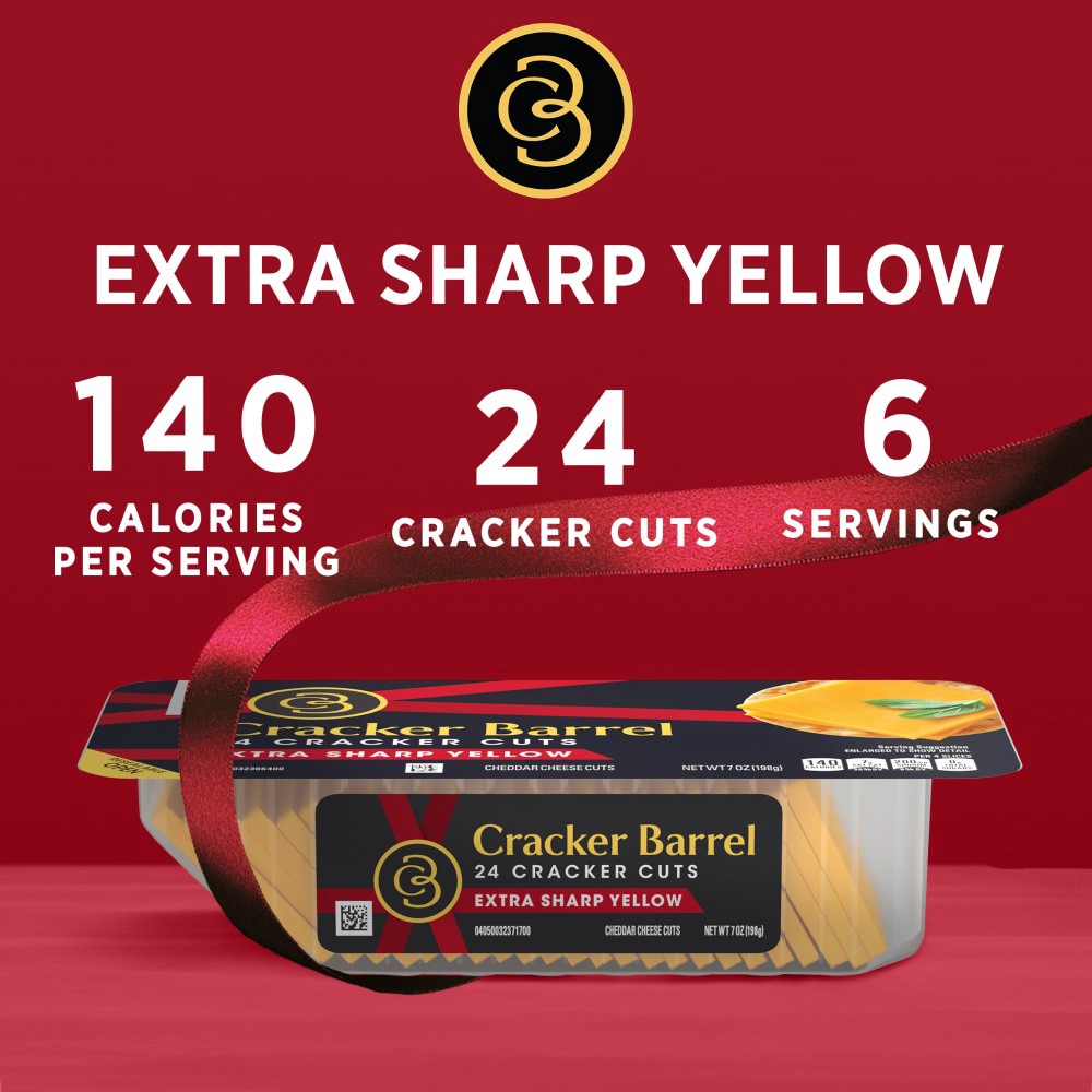 slide 3 of 5, Cracker Barrel Cracker Cuts Extra Sharp Yellow Cheddar Cheese Slices, 24 ct Tray, 24 ct