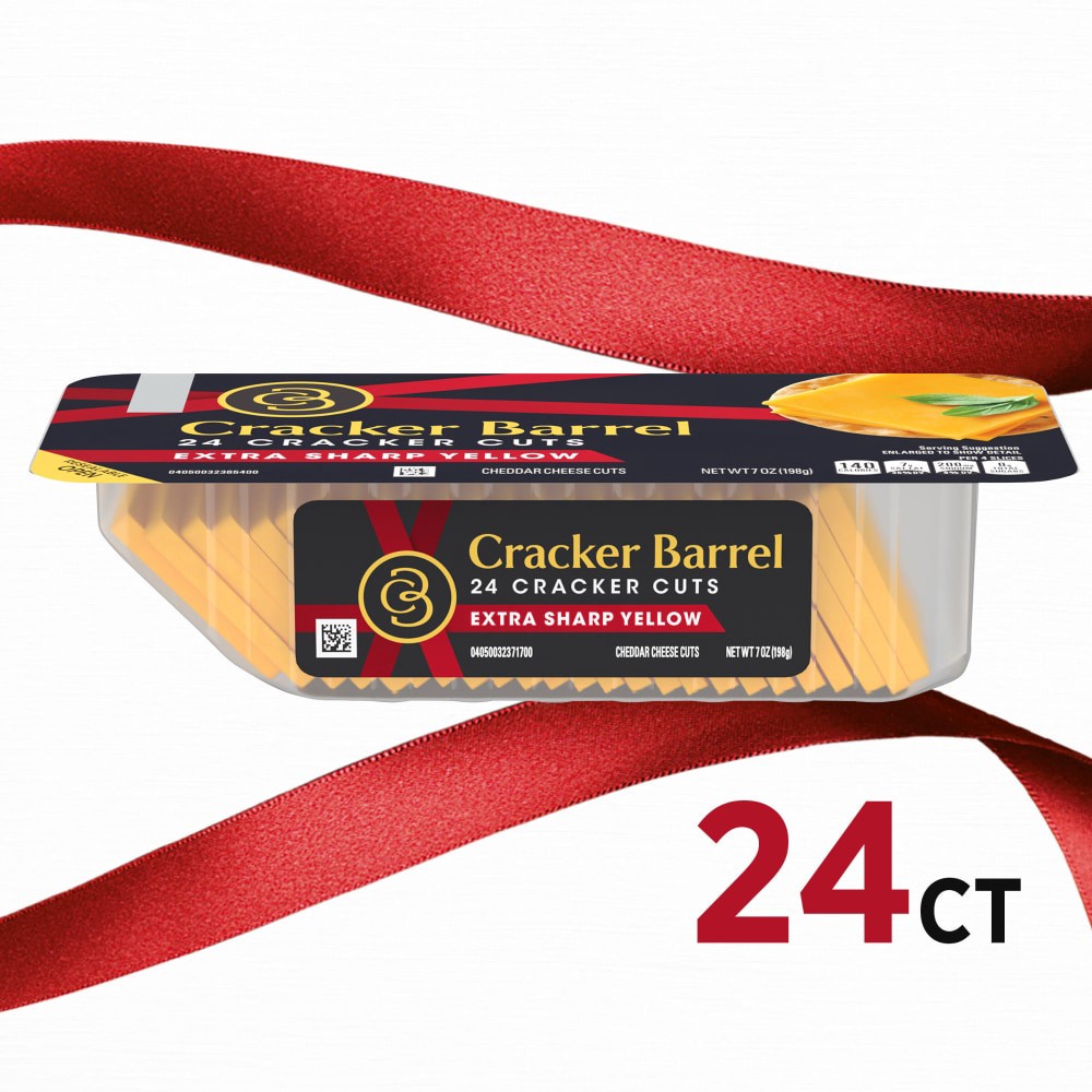 slide 4 of 5, Cracker Barrel Cracker Cuts Extra Sharp Yellow Cheddar Cheese Slices, 24 ct Tray, 24 ct