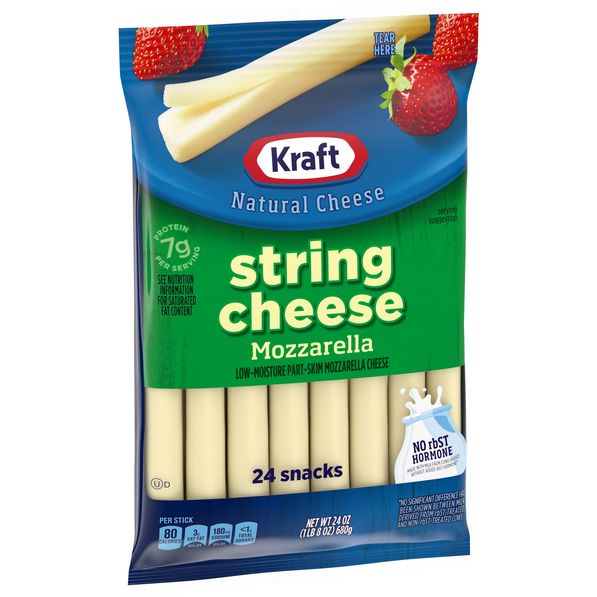 slide 4 of 8, Kraft String Cheese Mozzarella Cheese Snacks, 24 ct Sticks, 24 ct