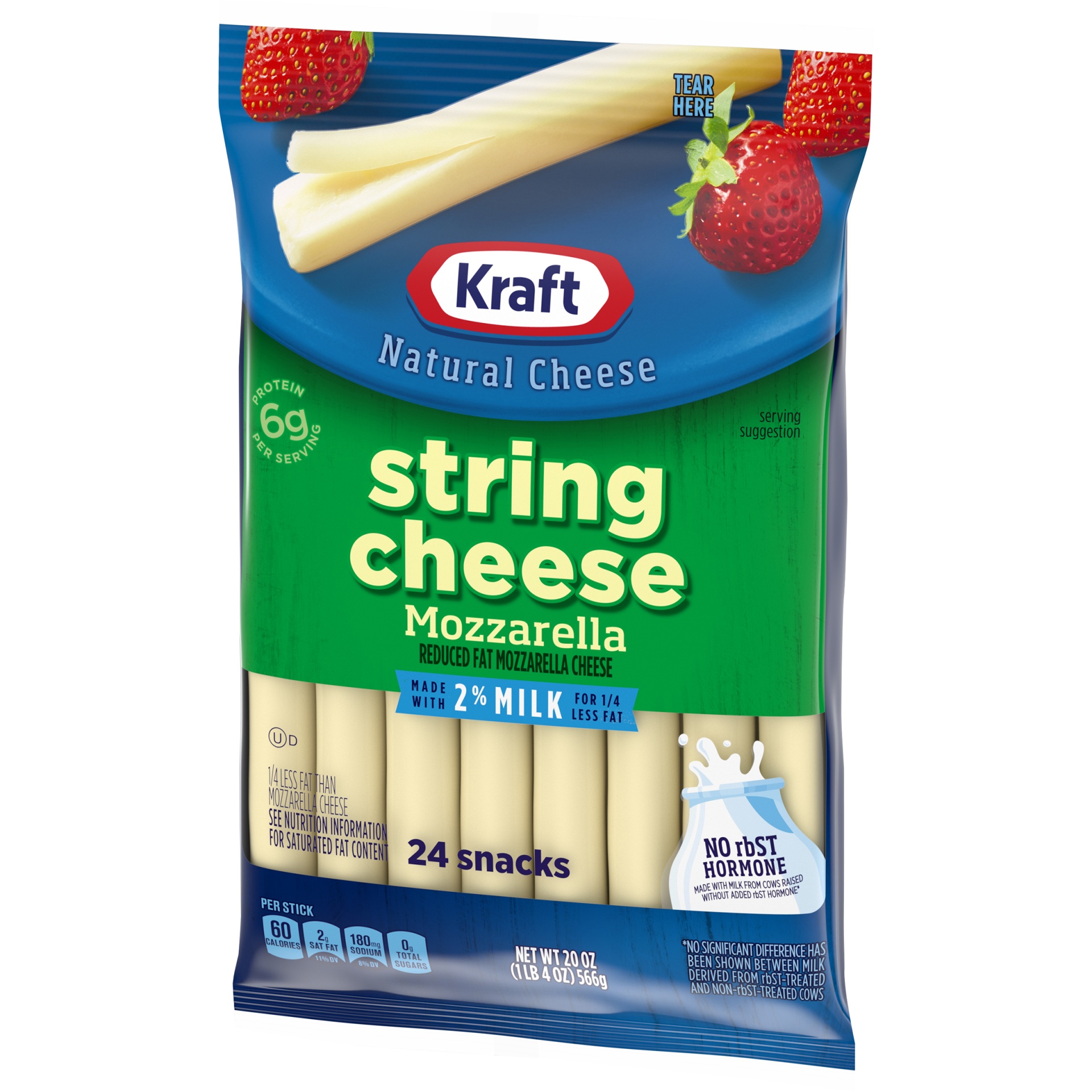 slide 5 of 6, Kraft String Cheese Mozzarella Cheese Snacks with 2% Milk, 24 ct Sticks, 24 ct