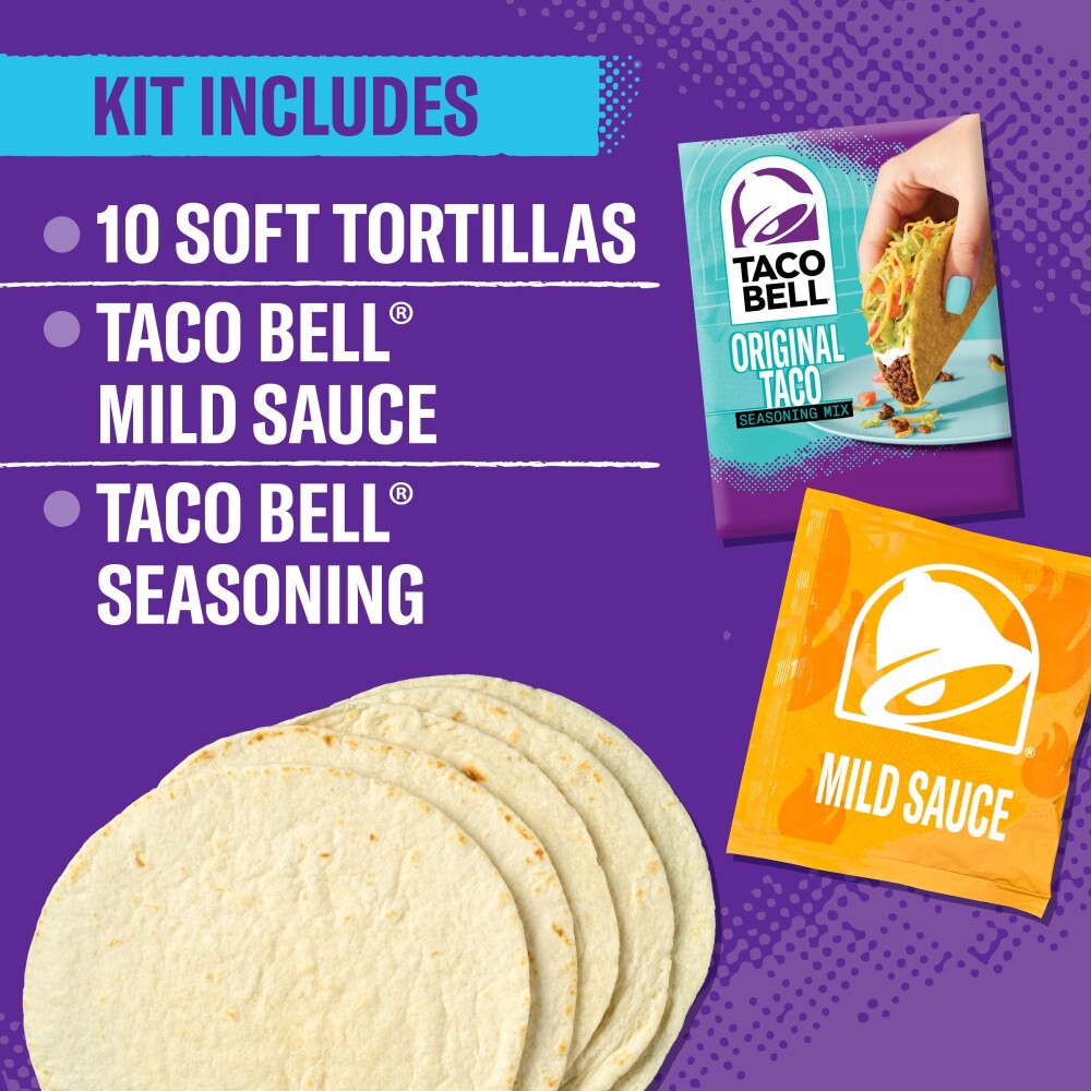 slide 4 of 6, Taco Bell Soft Taco Cravings Kit with 10 Soft Tortillas, Taco Bell Mild Sauce & Seasoning- 14.8 oz, 14.8 oz