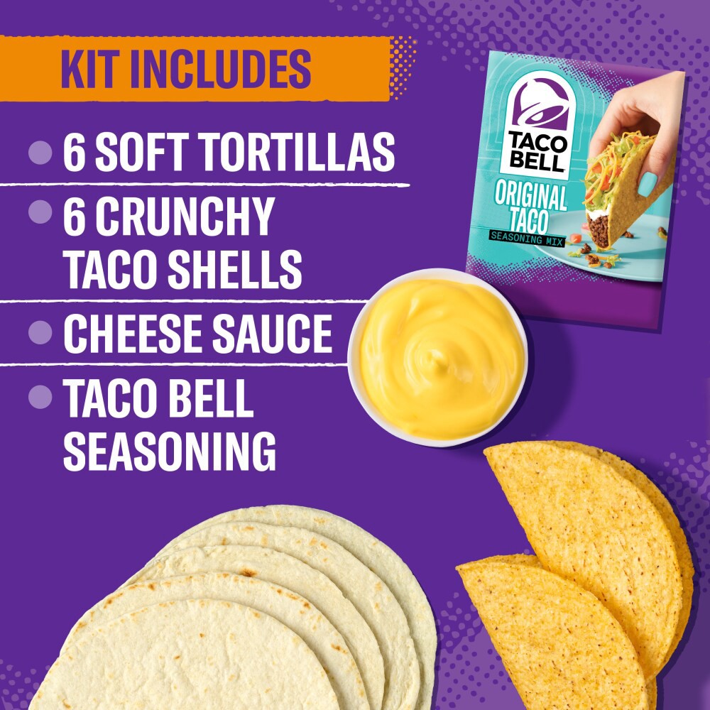 slide 5 of 6, Taco Bell Cheesy Double Decker Taco Dinner Kit with 6 Soft Tortillas, 6 Crunchy Taco Shells, Velveeta Cheese Sauce & Seasoning, 14 oz Box, 14 oz