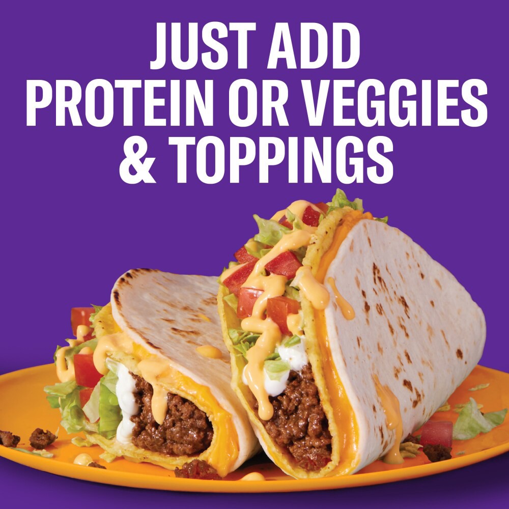 slide 4 of 6, Taco Bell Cheesy Double Decker Taco Dinner Kit with 6 Soft Tortillas, 6 Crunchy Taco Shells, Velveeta Cheese Sauce & Seasoning, 14 oz Box, 14 oz