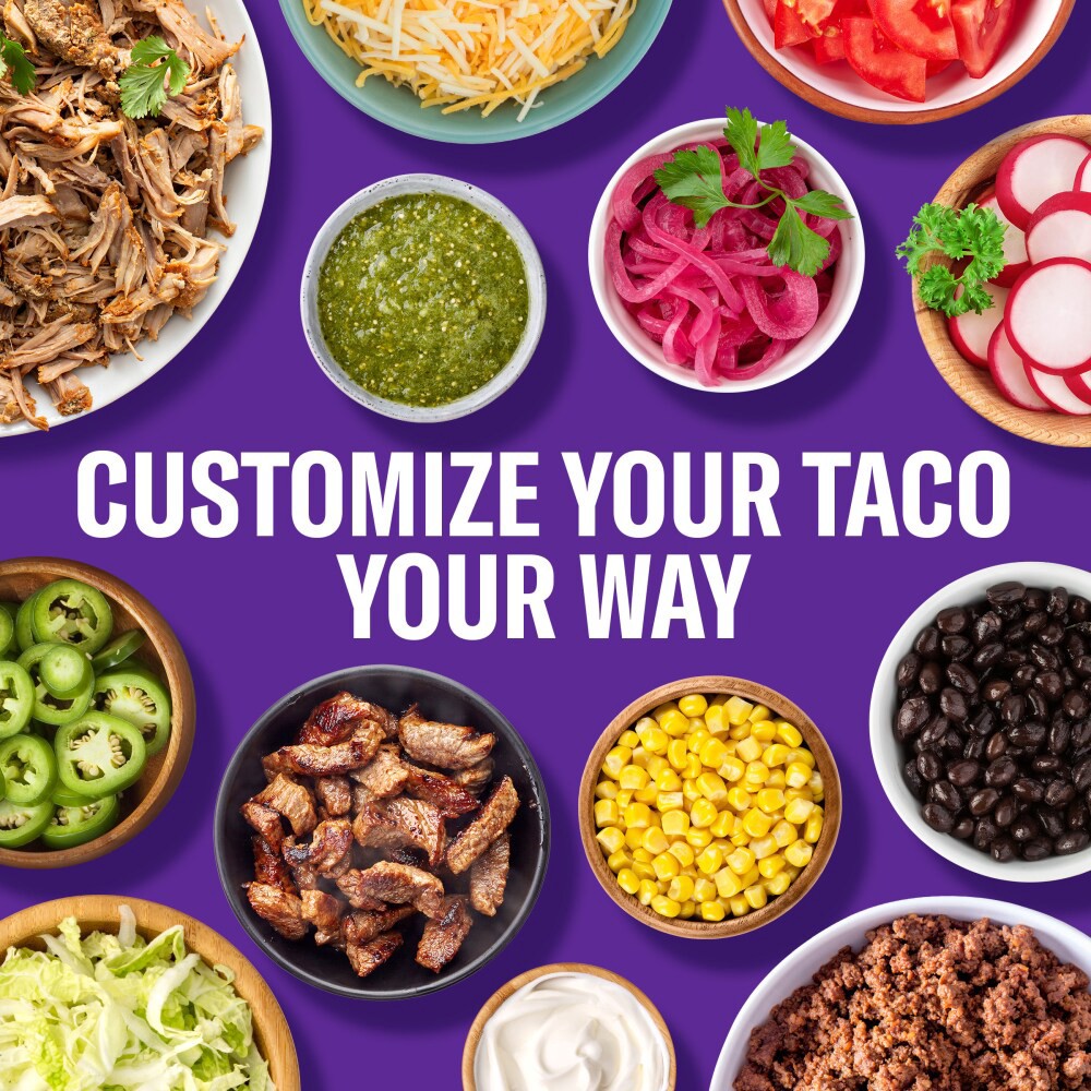 slide 3 of 6, Taco Bell Cheesy Double Decker Taco Dinner Kit with 6 Soft Tortillas, 6 Crunchy Taco Shells, Velveeta Cheese Sauce & Seasoning, 14 oz Box, 14 oz