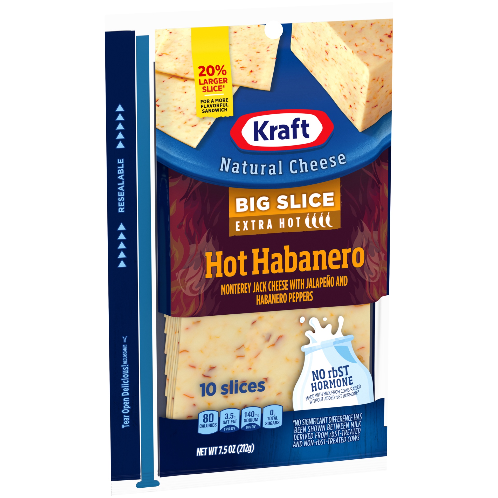 slide 2 of 6, Kraft Big Slice Hot Habanero Monterey Jack Cheese Slices with Extra Hot Jalapeno & Habanero Peppers Pack, 7.5 oz