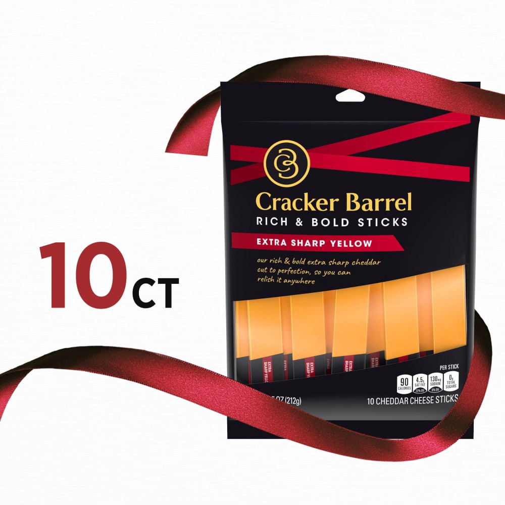 slide 5 of 6, Cracker Barrel Rich & Bold Extra Sharp Yellow Cheddar Snack Cheese Sticks, 7.5 oz