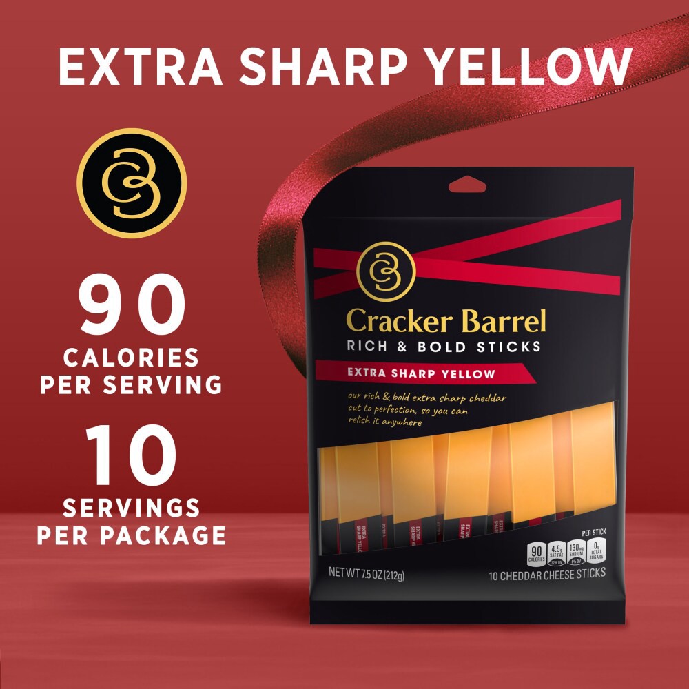 slide 6 of 6, Cracker Barrel Rich & Bold Extra Sharp Yellow Cheddar Snack Cheese Sticks, 7.5 oz
