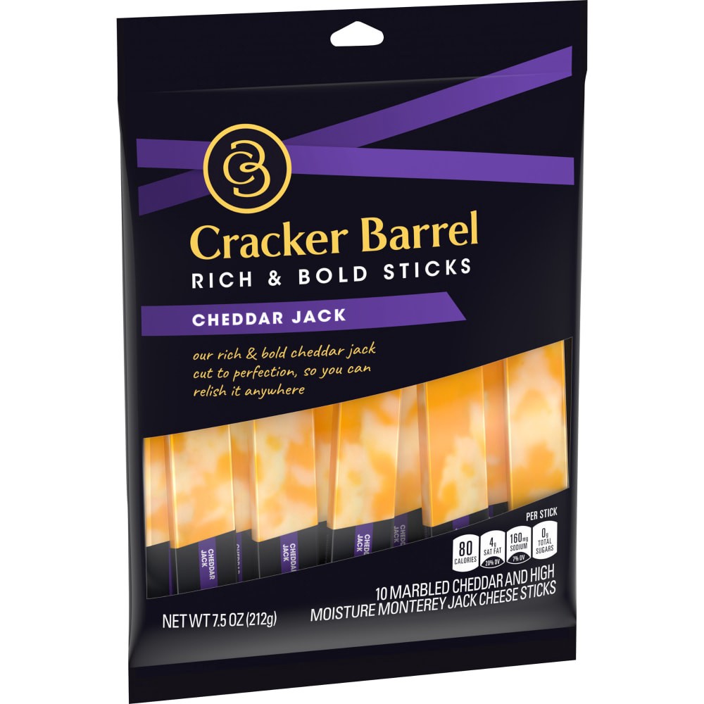 slide 4 of 6, Cracker Barrel Rich & Bold Cheddar Jack Marbled Cheese Snacks, 10 ct Sticks, 10 ct