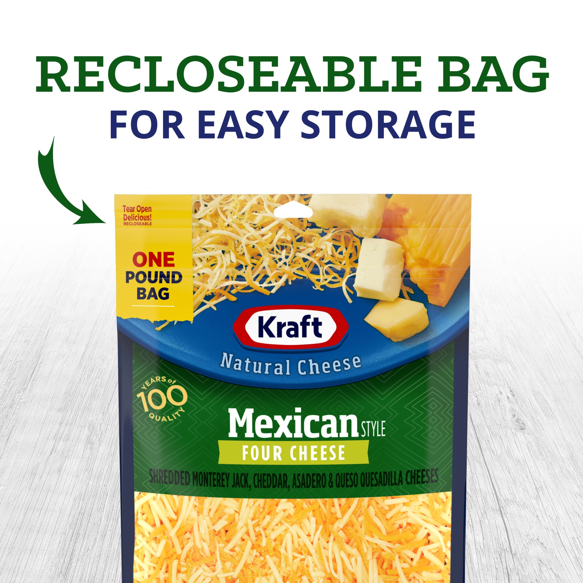 slide 2 of 8, Kraft Mexican Style Four Cheese Blend Shredded Cheese, 16 oz Bag, 16 oz