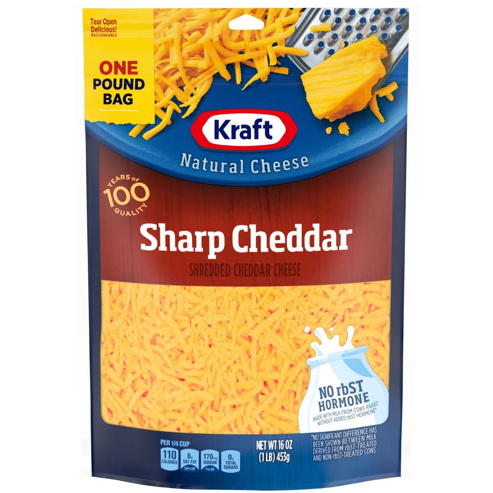 slide 4 of 6, Kraft Sharp Cheddar Shredded Cheese, 16 oz Bag, 16 oz