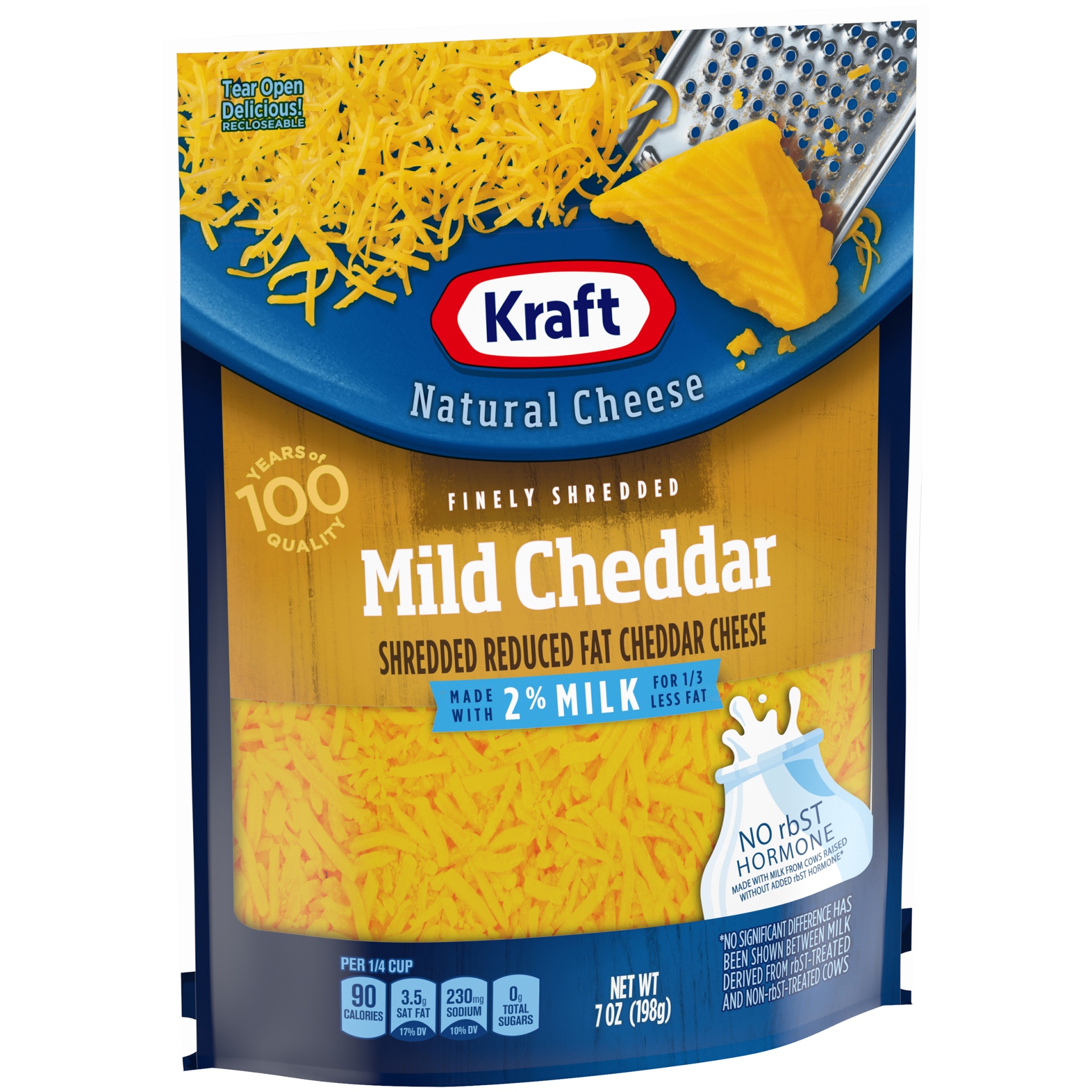 slide 2 of 6, Kraft Mild Cheddar Finely Shredded Cheese with 2% Milk, 7 oz