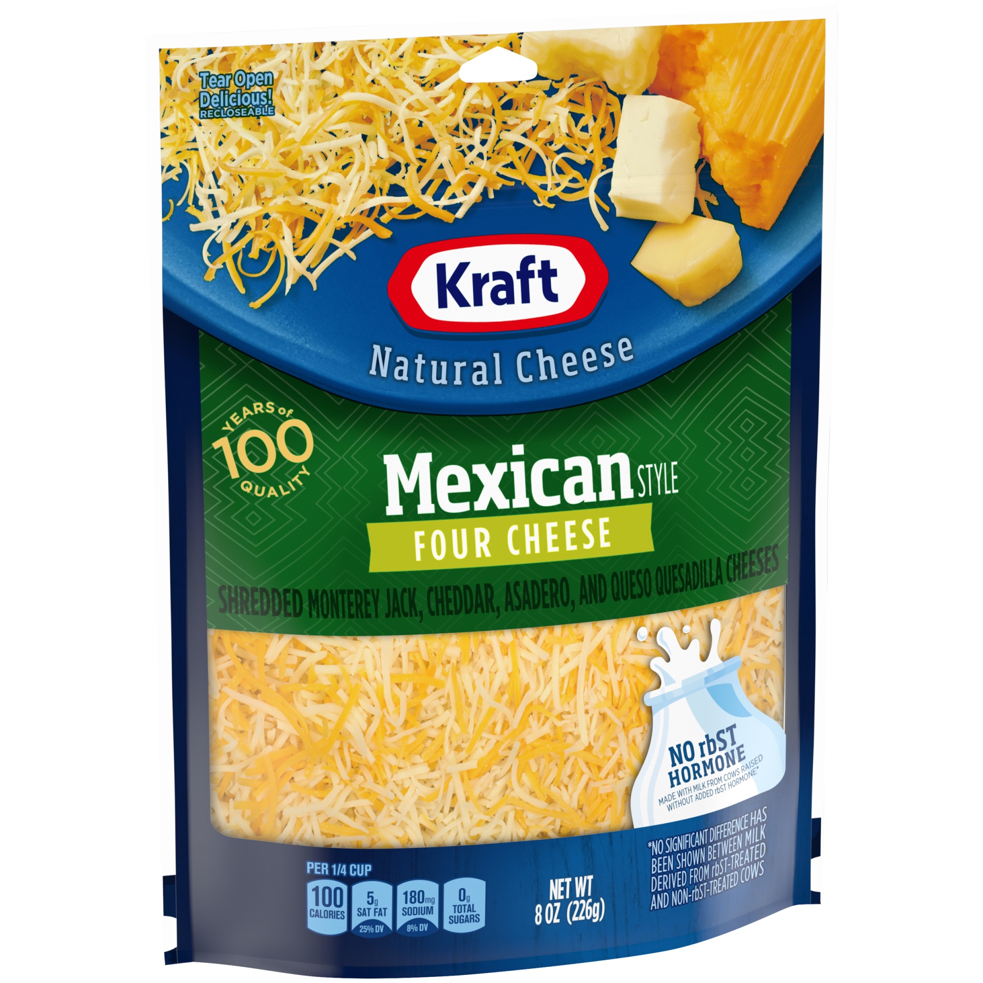 slide 7 of 11, Kraft Mexican Style Four Cheese Blend Shredded Cheese, 8 oz Bag, 8 oz