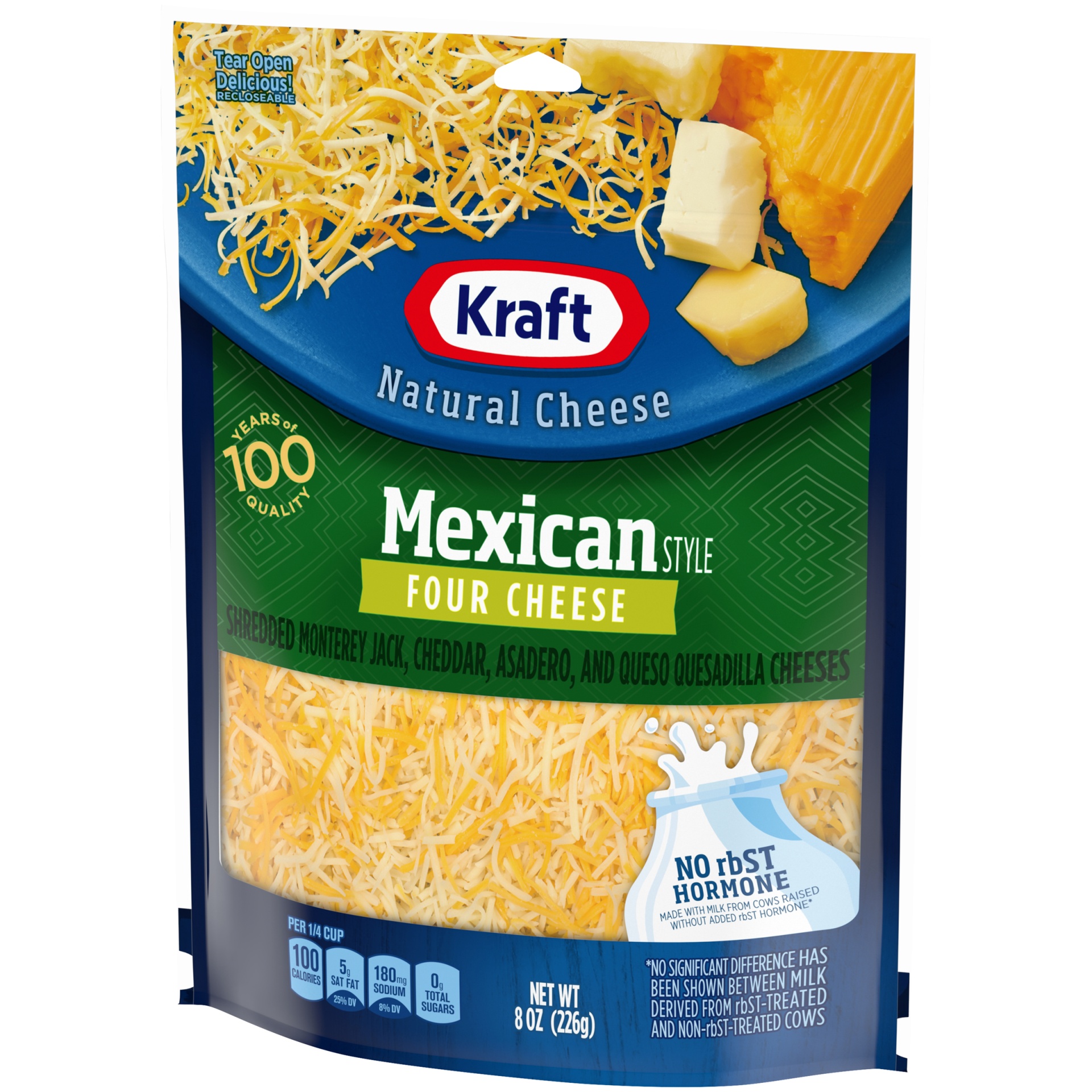 slide 4 of 11, Kraft Mexican Style Four Cheese Blend Shredded Cheese, 8 oz Bag, 8 oz