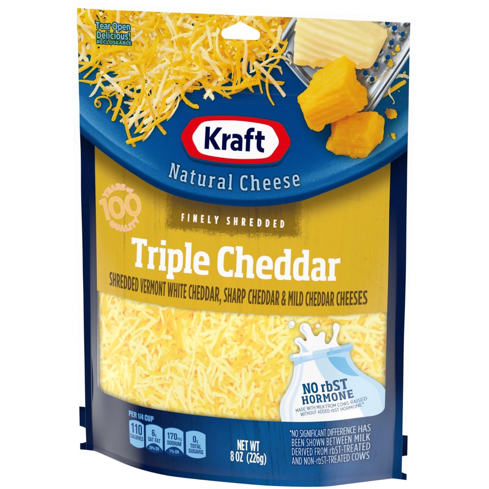slide 2 of 6, Kraft Triple Cheddar Finely Shredded Cheese, 8 oz Bag, 8 oz