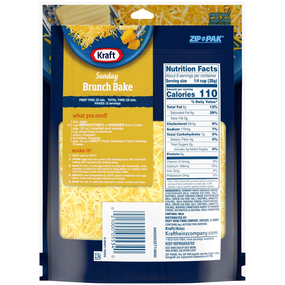 slide 3 of 6, Kraft Triple Cheddar Finely Shredded Cheese, 8 oz Bag, 8 oz