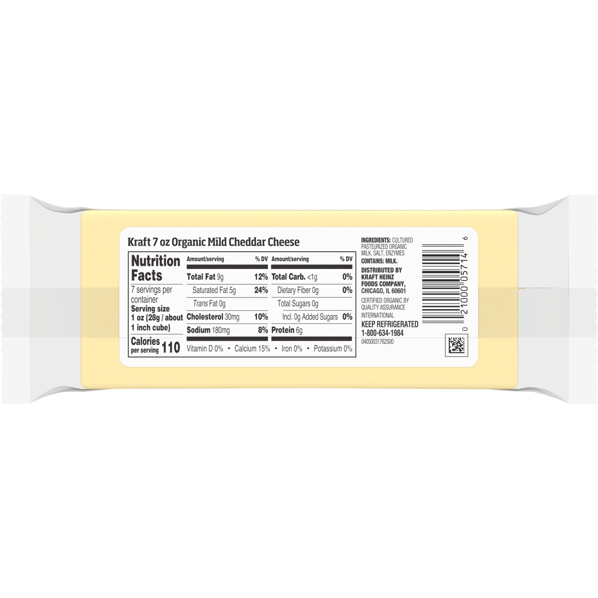 slide 2 of 6, Kraft Organic Mild White Cheddar Cheese Block, 7 oz
