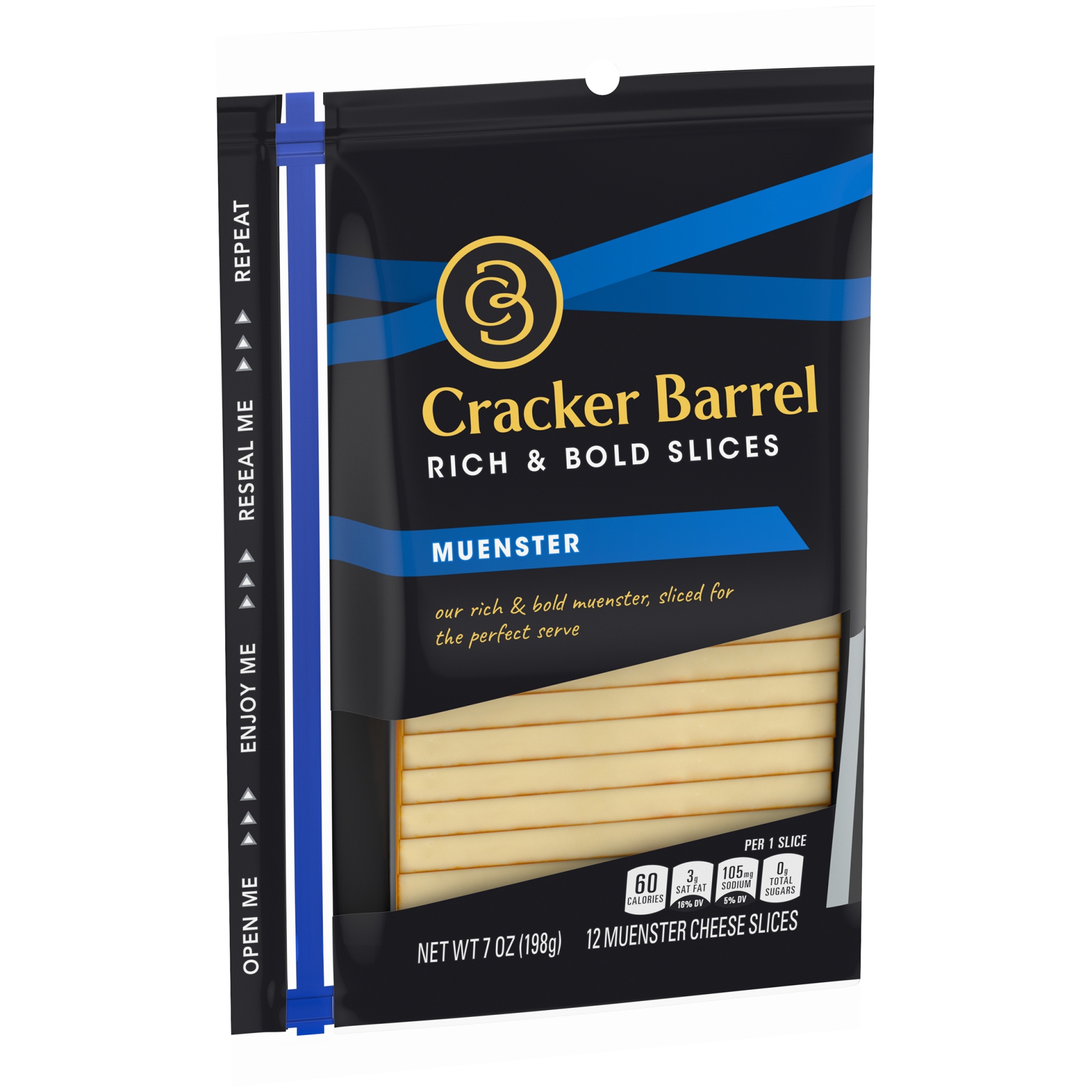 slide 4 of 6, Cracker Barrel Rich & Bold Muenster Cheese Slices Pack, 7 oz