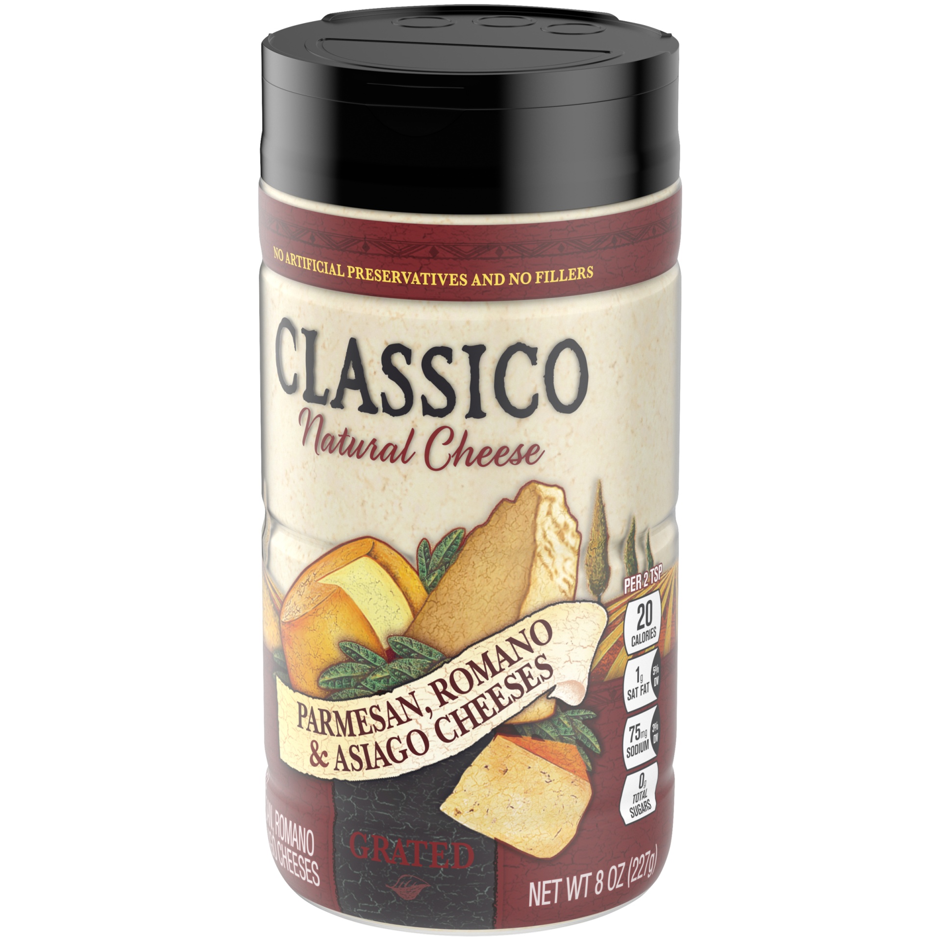 slide 3 of 6, Classico Parmesan, Romano & Asiago Grated Natural Cheese Shaker, 8 oz