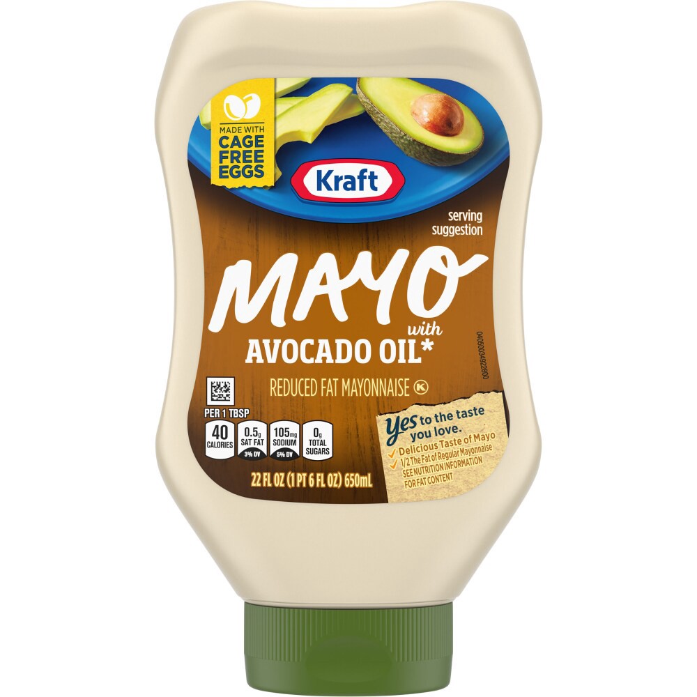 slide 3 of 5, Kraft Mayo with Avocado Oil Reduced Fat Mayonnaise Bottle - 22 Fl. Oz., 22 fl oz