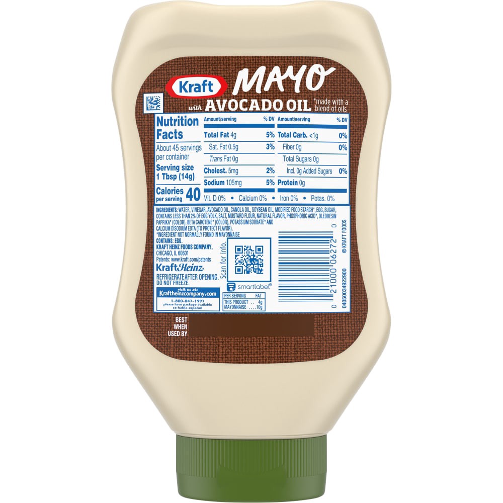 slide 3 of 6, Kraft Mayo with Avocado Oil Reduced Fat Mayonnaise Bottle - 22 Fl. Oz., 22 fl oz