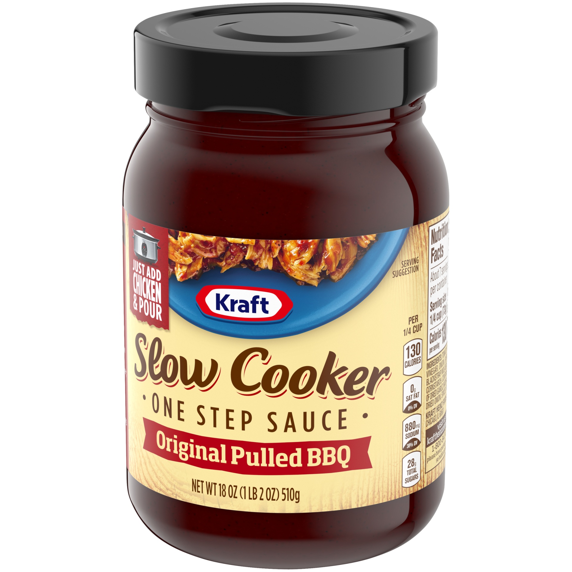 slide 3 of 6, Kraft Slow Cooker Original Pulled BBQ One Step Sauce Jar, 18.5 fl oz