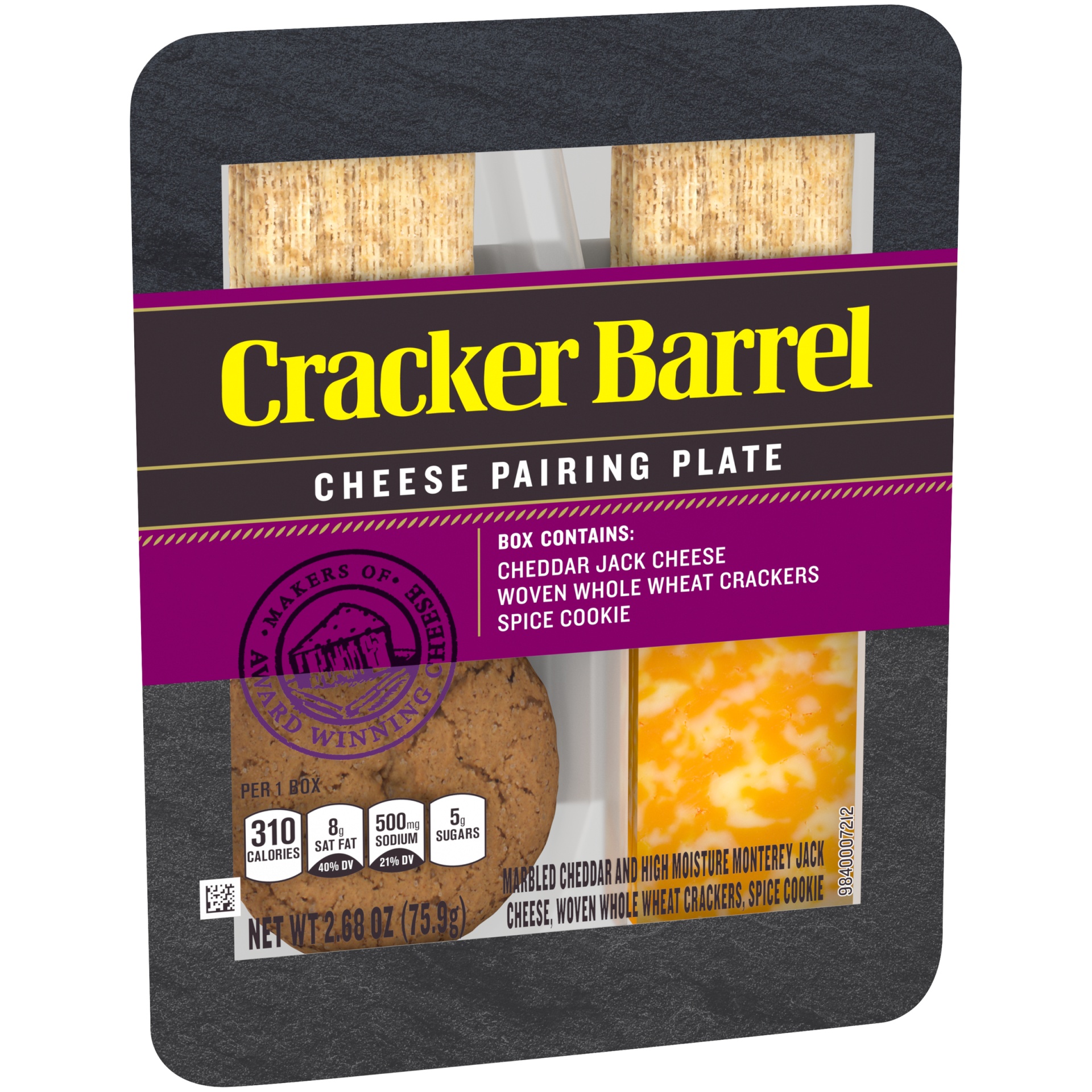 slide 6 of 6, Cracker Barrel Cheddar Jack Cheese, Woven Whole Wheat Crackers & Spice Cookie Pairing Plate Package, 2.68 oz