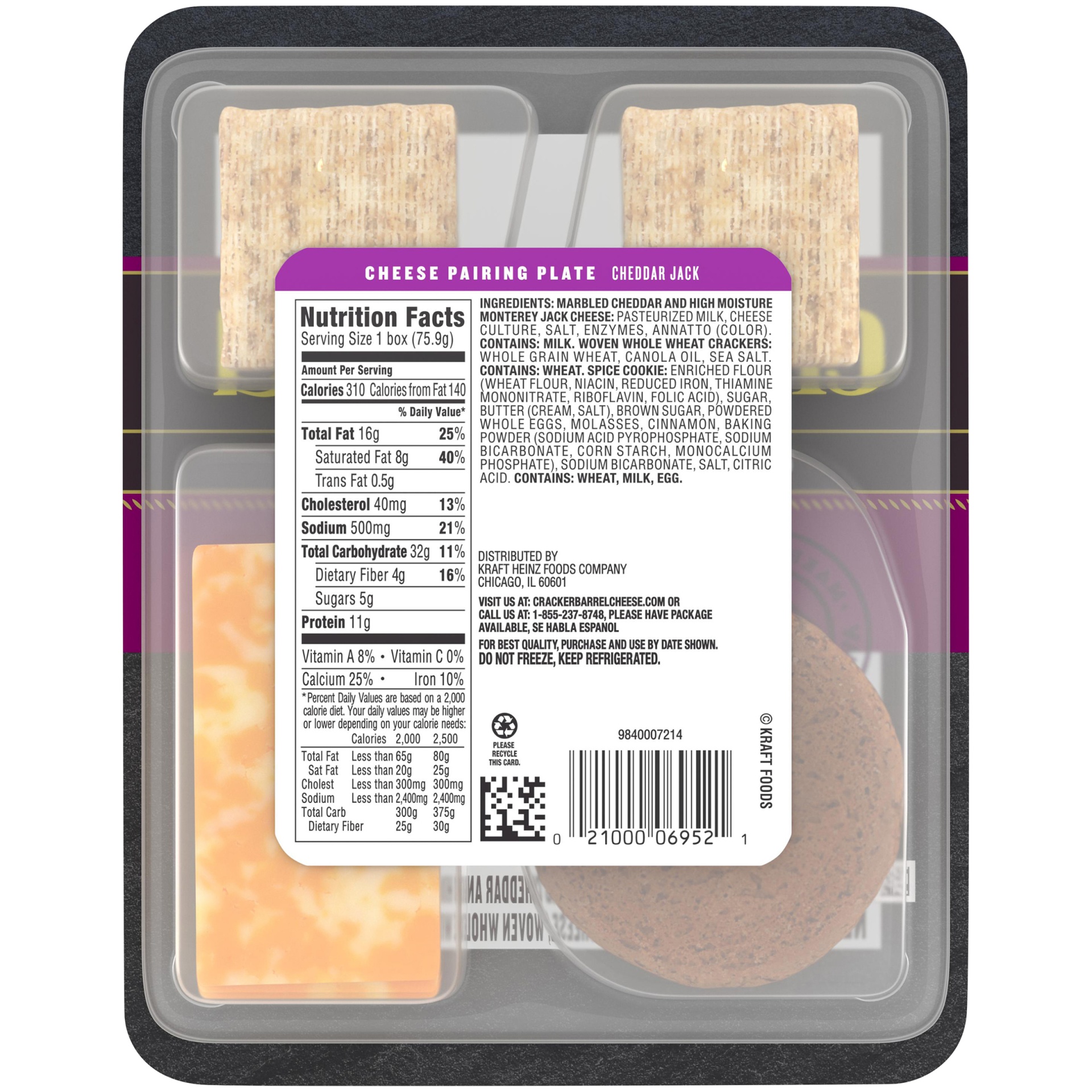 slide 5 of 6, Cracker Barrel Cheddar Jack Cheese, Woven Whole Wheat Crackers & Spice Cookie Pairing Plate Package, 2.68 oz