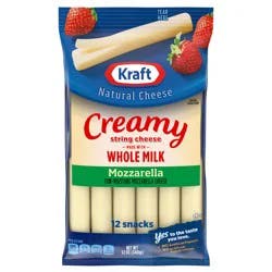 Kraft Creamy String Cheese Mozzarella Cheese Snacks with Whole Milk, 12 ct Sticks