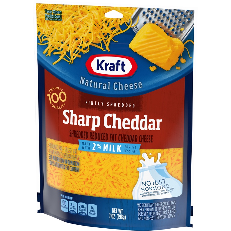 slide 2 of 6, Kraft Sharp Cheddar Finely Shredded Cheese with 2% Milk, 7 oz