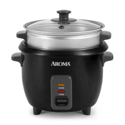 Aroma Rice Cooker & Steam Tray 6. Cup - Black