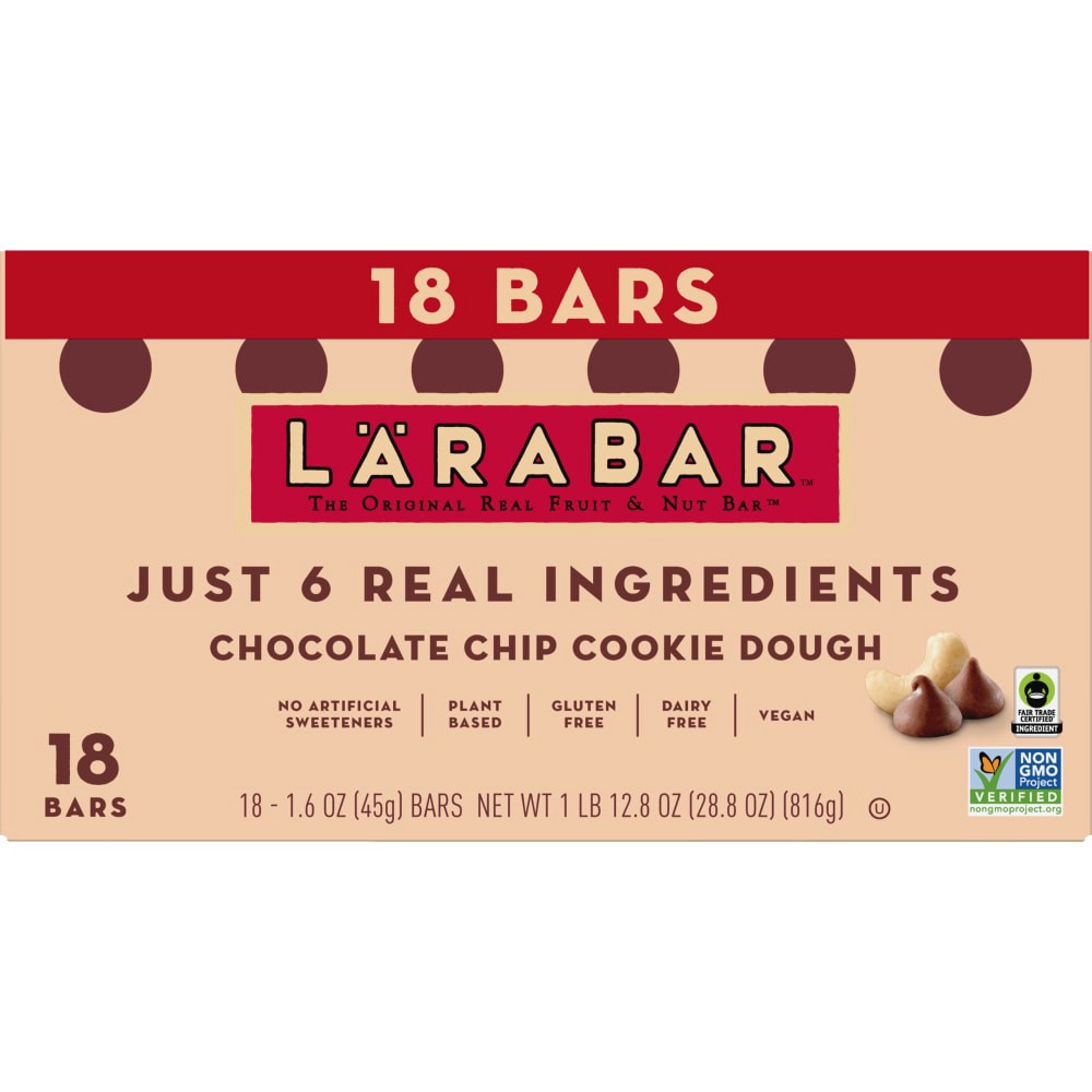 slide 5 of 6, LÄRABAR Chocolate Chip Cookie Dough, Gluten Free Fruit & Nut Bar- 18 ct, 18 ct