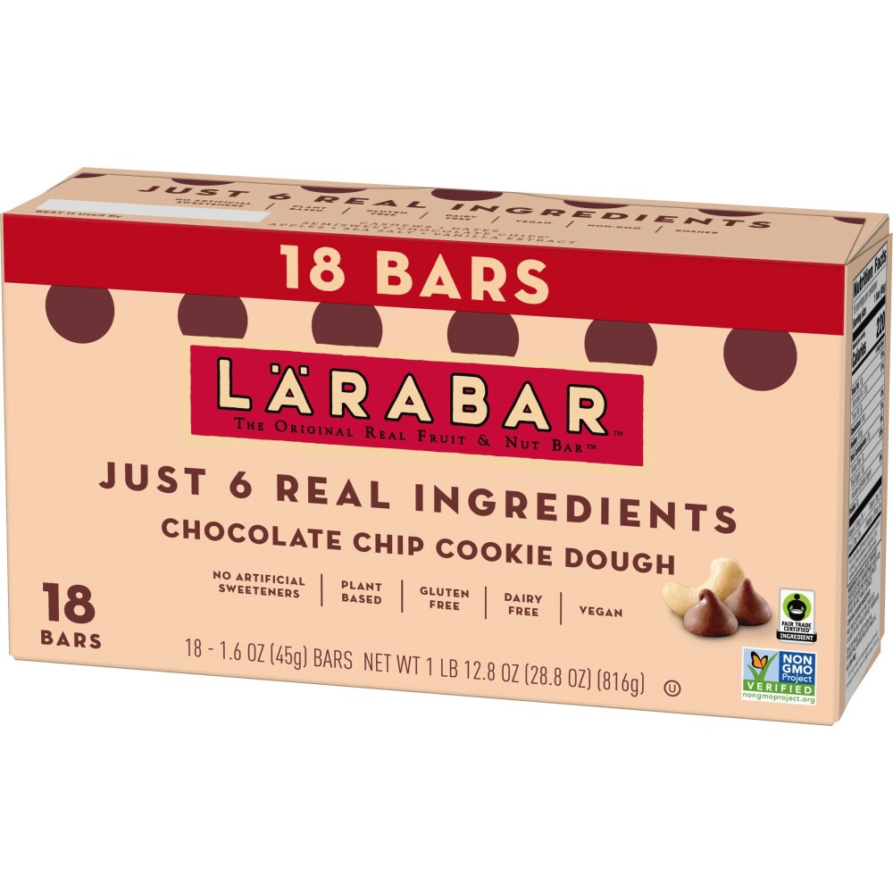 slide 2 of 6, LÄRABAR Chocolate Chip Cookie Dough, Gluten Free Fruit & Nut Bar- 18 ct, 18 ct