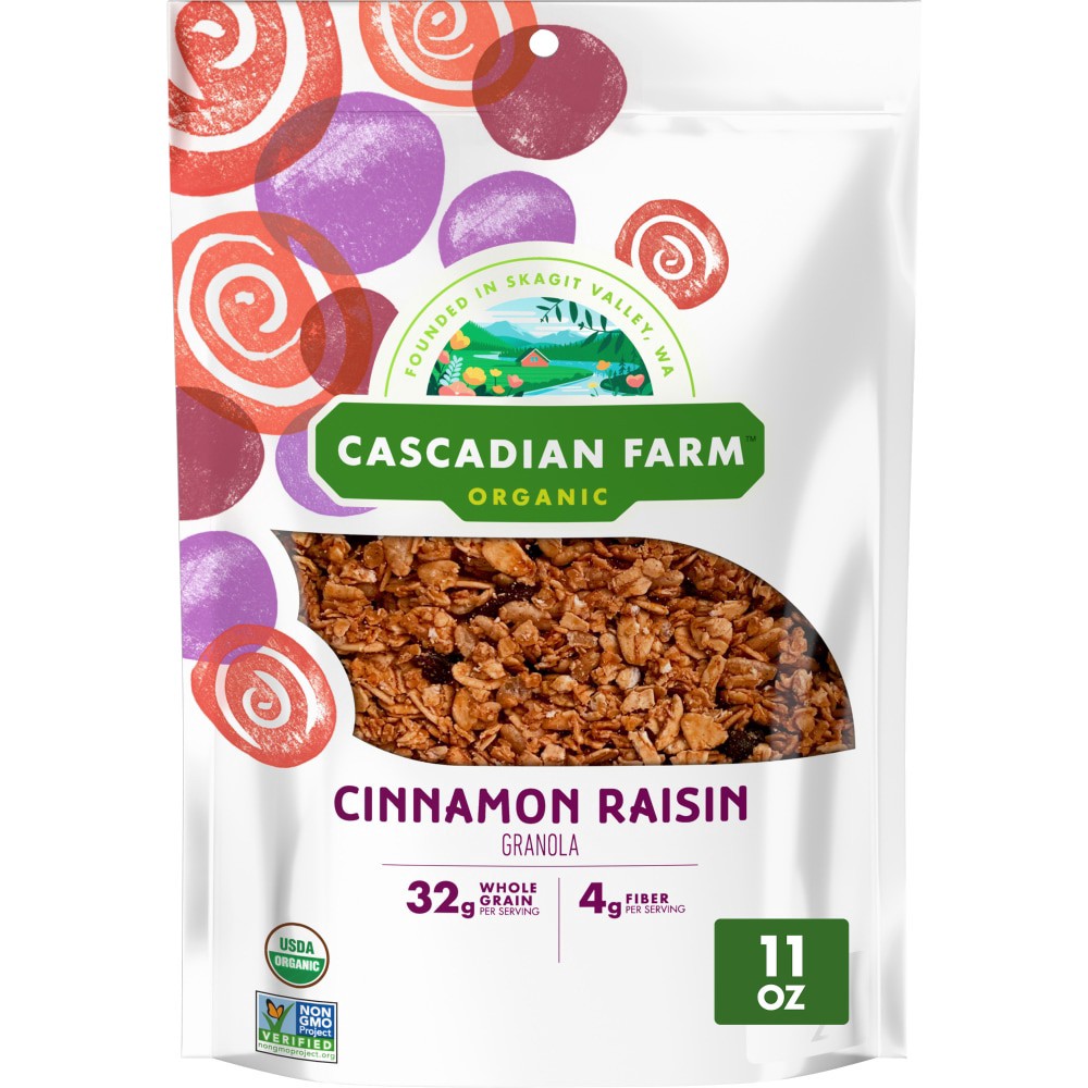 slide 4 of 6, Cascadian Farm Organic Granola, Cinnamon Raisin Cereal, Resealable Pouch, 11 oz, 11 oz