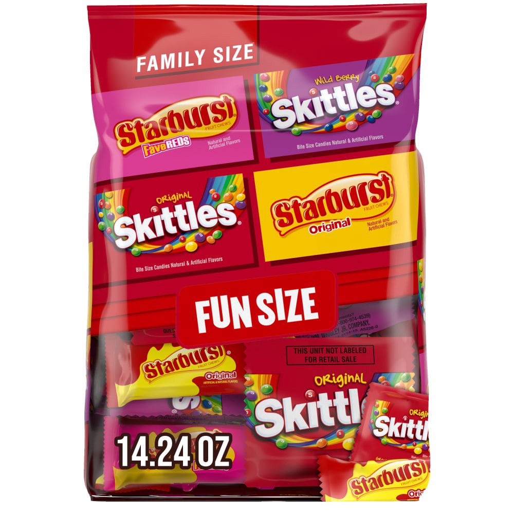 slide 4 of 6, Wrigley SKITTLES & STARBURST Fun Size Chewy Candy Variety Bag , Family Size, 14.24 Oz Bulk Bag, 14.24 oz