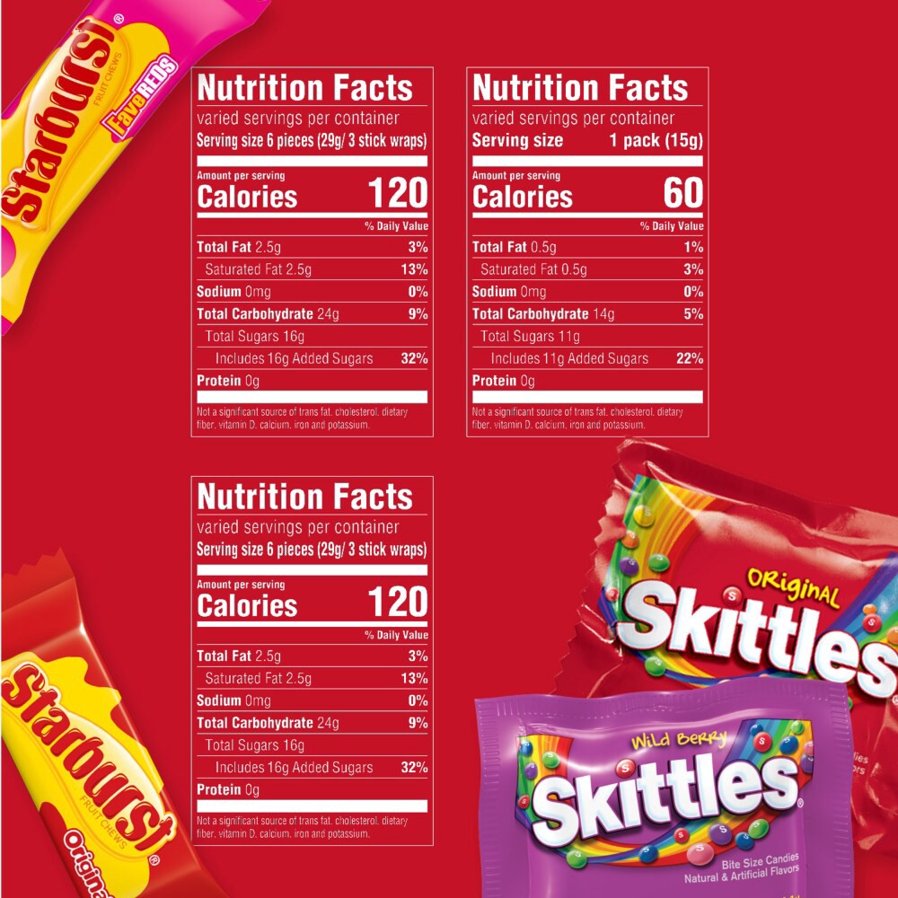slide 5 of 6, Wrigley SKITTLES & STARBURST Fun Size Chewy Candy Variety Bag , Family Size, 14.24 Oz Bulk Bag, 14.24 oz