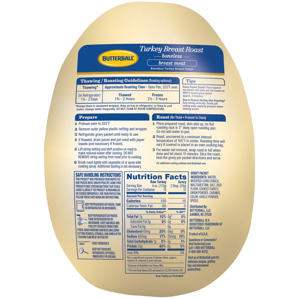 slide 3 of 3, Butterball Turkey Breast Roast, Original, Boneless with Gravy Pack, Frozen, 48 oz