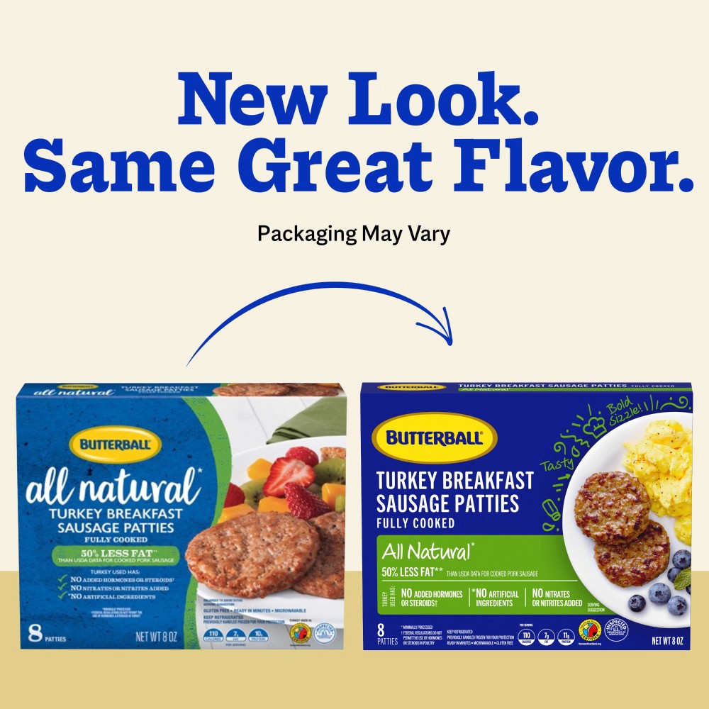 slide 4 of 6, Butterball All Natural Turkey Breakfast Sausage Patties, 8 Patties, 8 ct