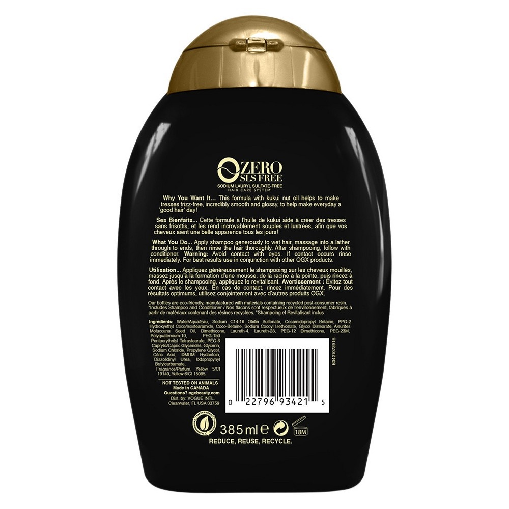 slide 3 of 4, OGX Hydrate + Defrizz Kukui Oil Shampoo, 13 fl oz