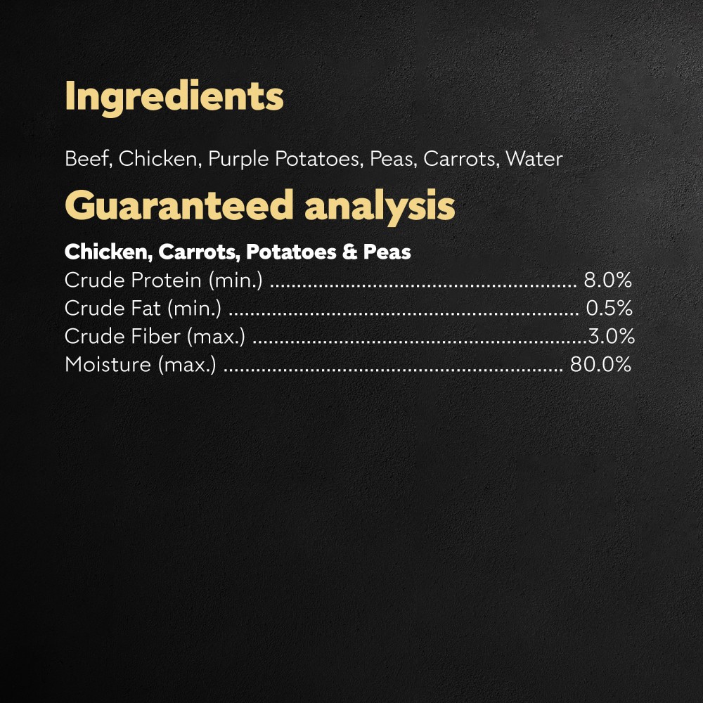 slide 4 of 6, Cesar Simply Crafted Adult Wet Complement Beef, Chicken, Purple Potatoes, Peas & Carrots, 8.82 oz