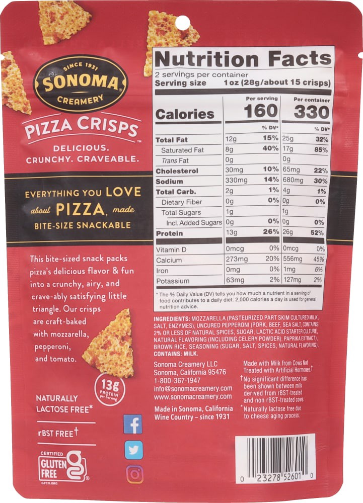 slide 2 of 2, Sonoma Creamery Pepperoni Pizza Crisps 2 oz, 2 oz
