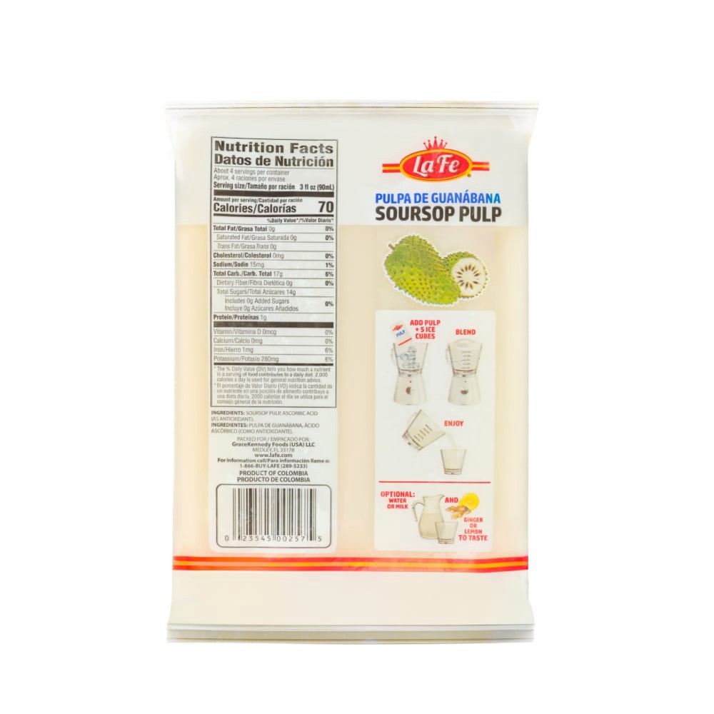 slide 2 of 2, La Fe Guanabana Pulp, 14 oz