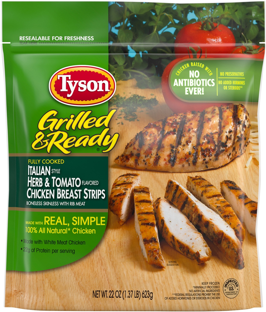 slide 4 of 7, Tyson Grilled & Ready Italian Herb & Tomato Chicken Breast Strips, 22 oz