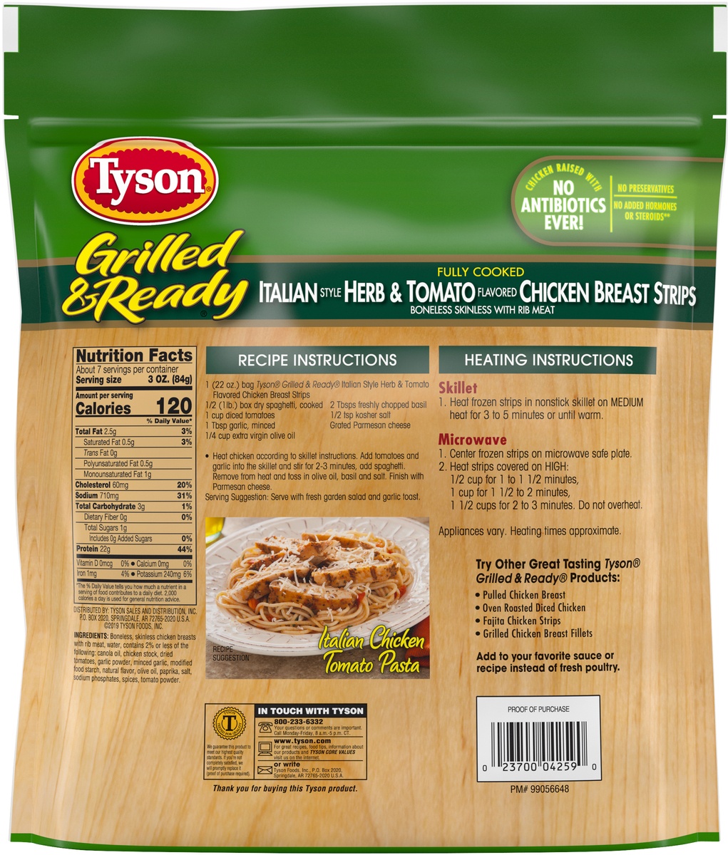 slide 5 of 7, Tyson Grilled & Ready Italian Herb & Tomato Chicken Breast Strips, 22 oz