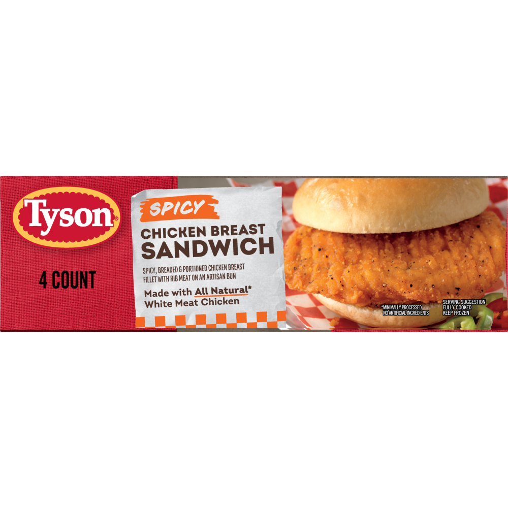 slide 4 of 5, Tyson Spicy Chicken Breast Sandwich, 24 oz, 4 ct Box, 680.39 g