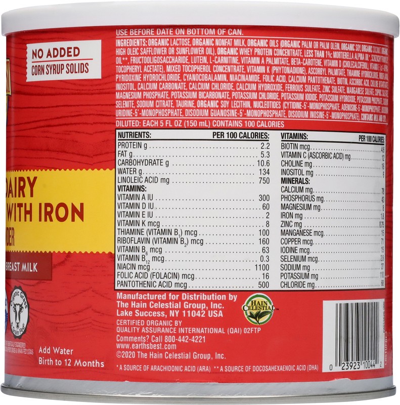 slide 5 of 5, Earth's Best Organic Organic Dairy Infant Formula with Iron 21 oz. Canister, 21 oz